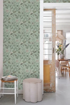 Estahome papier peint fleurs vintage vert céladon - 53 cm x 10.05 m - 139413* Papier Peint Pour Couloir|Papier Peint Fleuri