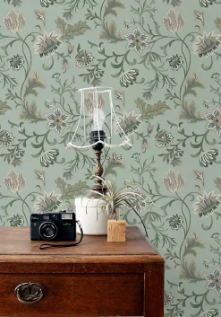 Estahome papier peint fleurs vintage vert céladon - 53 cm x 10.05 m - 139413* Papier Peint Pour Couloir|Papier Peint Fleuri