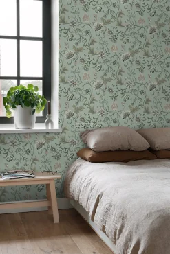 Estahome papier peint fleurs vintage vert céladon - 53 cm x 10.05 m - 139413* Papier Peint Pour Couloir|Papier Peint Fleuri