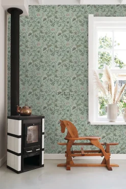 Estahome papier peint fleurs vintage vert céladon - 53 cm x 10.05 m - 139413* Papier Peint Pour Couloir|Papier Peint Fleuri