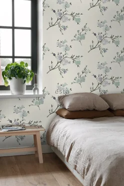 Best Estahome papier peint fleurs de cerisier beige et violet - 53 cm x 10.05 m - 148715