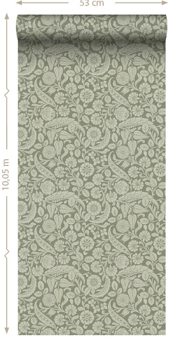 Estahome papier peint fleurs vert olive grisé - 50 x 900 cm - 139784* Papier Peint Pour Couloir