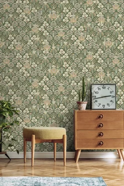 Clearance Estahome papier peint fleurs vintage de style art nouveau vert foncé - 50 x 900 cm - 130972