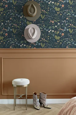Estahome papier peint fleurs des champs bleu foncé, vert et rose - 53 cm x 10.05 m - 139698* Papier Peint Fleuri