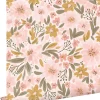 Sale Estahome papier peint fleurs rose clair, jaune ocre et vert grisé - 50 x 900 cm - 130923