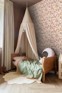 Sale Estahome papier peint fleurs rose clair, jaune ocre et vert grisé - 50 x 900 cm - 130923