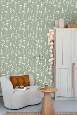 Estahome papier peint fleurs des champs vert jade - 50 x 900 cm - 139395* Papier Peint Pour Couloir|Papier Peint Fleuri