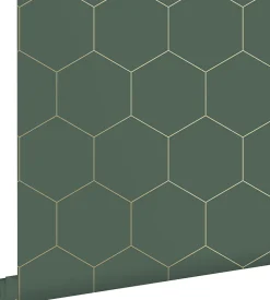 Clearance Estahome papier peint hexagone vert foncé et or - 53 cm x 10.05 m - 139228