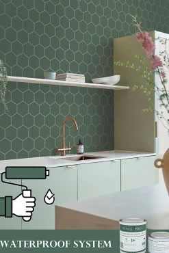 Clearance Estahome papier peint hexagone vert foncé et or - 53 cm x 10.05 m - 139228