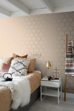 Discount Estahome papier peint hexagone rose pêche clair - 53 cm x 10.05 m - 139226
