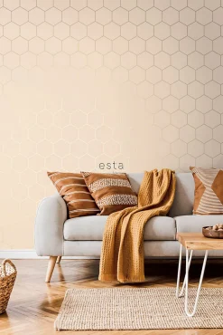 Discount Estahome papier peint hexagone rose pêche clair - 53 cm x 10.05 m - 139226