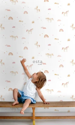 Best Estahome papier peint licornes beige, rose clair et jaune ocre - 50 x 900 cm - 139538