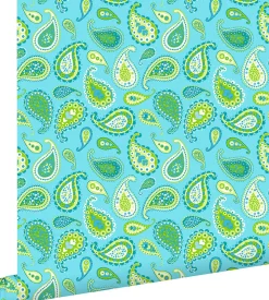 Clearance Estahome papier peint paisleys turquoise et vert citron - 53 cm x 10.05 m - 115827