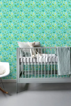 Clearance Estahome papier peint paisleys turquoise et vert citron - 53 cm x 10.05 m - 115827