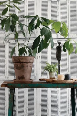 Clearance Estahome papier peint persiennes altérées en bois rétro vintage gris chaud clair et blanc mat - 53 cm x 10.05 m - 138882