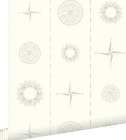 Sale Estahome papier peint roses des vents argent - 53 cm x 10.05 m - 136424