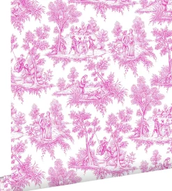 Online Estahome papier peint toile de jouy rose - 53 cm x 10.05 m - 136819