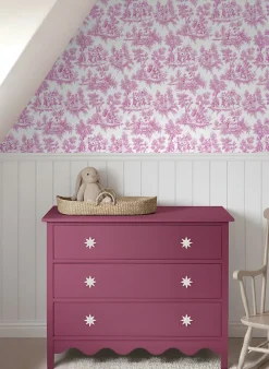 Online Estahome papier peint toile de jouy rose - 53 cm x 10.05 m - 136819