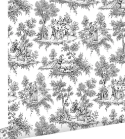Online Estahome papier peint toile de jouy noir - 53 cm x 10.05 m - 136820