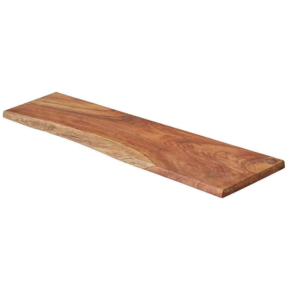 Best Woodbord Etagère Murale en Bois Teck Indo Huilé - Bord Naturel Irrégulier Live Edge - Fixation Inclus - 18x180x1200mm - Etagère de Bureau