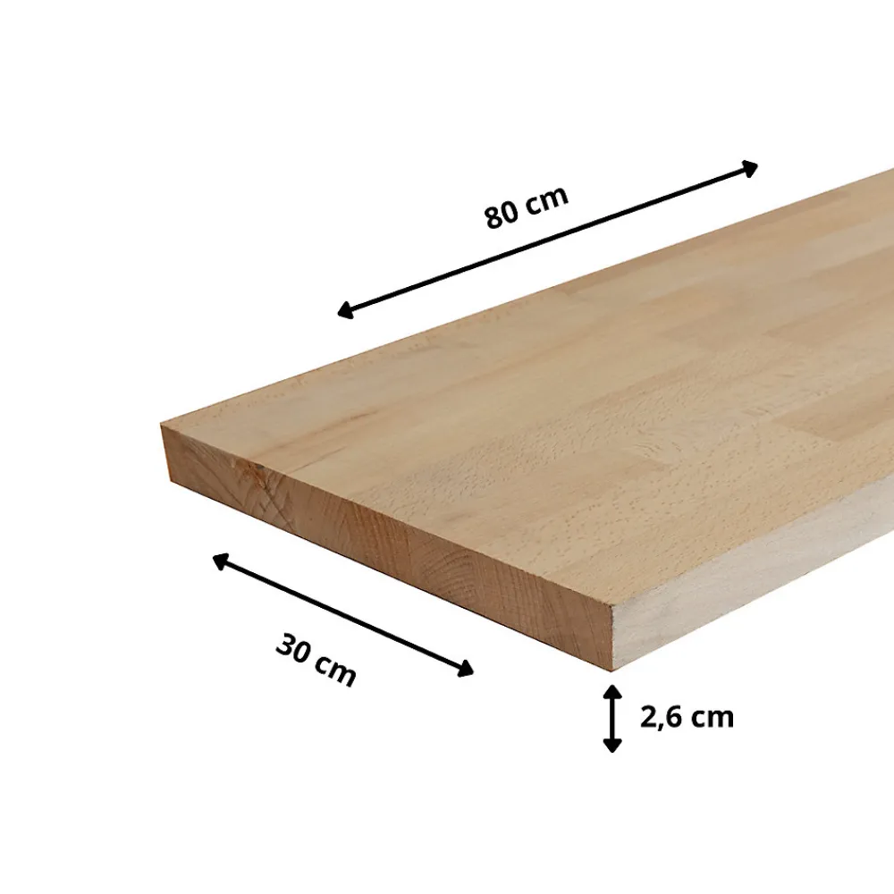 Wood&Sens Etagère murale Hêtre bois massif L.80 X l.30 cm, Ep.26 mm
