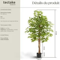 Tectake Ficus artificiel à l'aspect naturel avec beaucoup de volume 160cm* Plante Artificielle