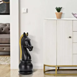Clearance Mauro Ferretti Figurine échec décoratif en polyrésine noire et dorée Cavalier modèle 2