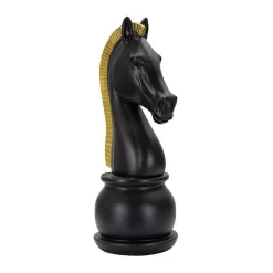 Clearance Mauro Ferretti Figurine échec décoratif en polyrésine noire et dorée Cavalier modèle 2