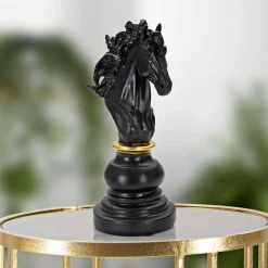 Outlet Mauro Ferretti Figurine échec décoratif en polyrésine noire et dorée Cavalier modèle 1