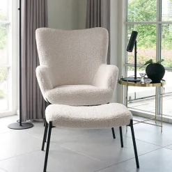 Altobuy FINTRY - Repose-Pieds Imitation Laine et Piétement Acier Noir* Pouf Et Poire