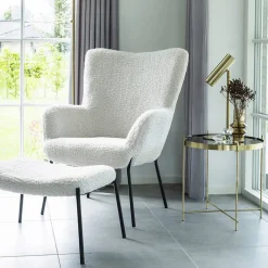Altobuy FINTRY - Repose-Pieds Imitation Laine et Piétement Acier Noir* Pouf Et Poire