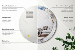New Wallfluent Fonctionnel Miroir Rond Cadre Verre fi70 cm Art Abstrait Décoration Murale Premium Sécurisé