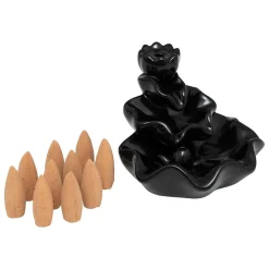 Sale Atmosphera Créateur D'Intérieur Fontaine porte-encens Iloe avec lot de 10 cônes d'encens support céramique noir - Atmosphera