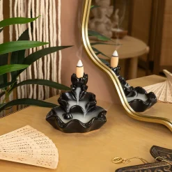 Sale Atmosphera Créateur D'Intérieur Fontaine porte-encens Iloe avec lot de 10 cônes d'encens support céramique noir - Atmosphera