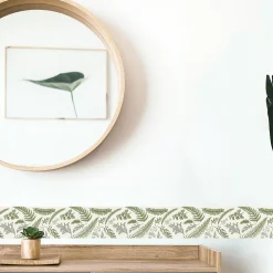 Discount Plage Frise adhésive Setermoen, 15 cm X 300 cm, décorative autocollante, illustration des feuilles botaniques vertes.
