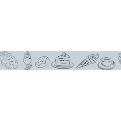 Discount Plage Frise Autocollante Décorative 5 cm x 300 cm - Bleu - Décoration Murale pour Petit Déjeuner : Brioche, Café et Glace
