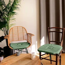 Discount Home Maison Galette de chaise à rabats et nouettes (40x40 cm - Vert)