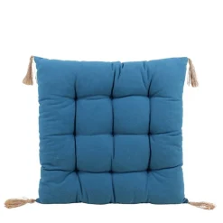 Best Ornami Galette de chaise bleue avec pompons 40x40cm
