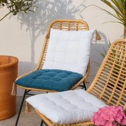Best Ornami Galette de chaise bleue avec pompons 40x40cm