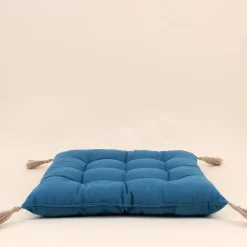 Best Ornami Galette de chaise bleue avec pompons 40x40cm