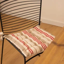 Sud Etoff Galette de chaise matelassée à rayures en toile canevas (40x40 cm - Rouge)* Galette De Chaise