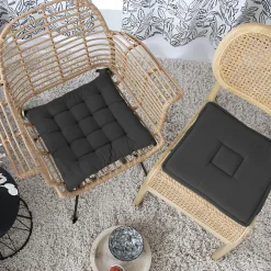 Online Home Maison Galette plate unie avec passepoil et nouettes (40x40 cm - Gris anthracite)
