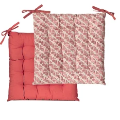 Outlet Dylrev Galettes de Chaise Bicolores - lot de 2 - 40x40cm en Terracotta Imprimé et Uni,