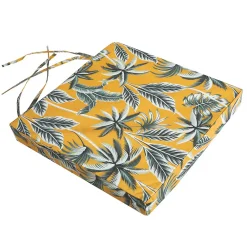 Deko & Co Gallette de chaise carré imperméable imprimé jungle jaune et vert L.38 x l.38 x ep.8cm Deco&co* Galette De Chaise