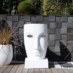 Wanda Collection Grande statue de jardin visage design blanc* Statue Décorative