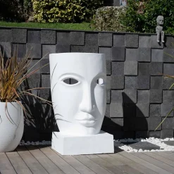 Wanda Collection Grande statue de jardin visage design blanc* Statue Décorative