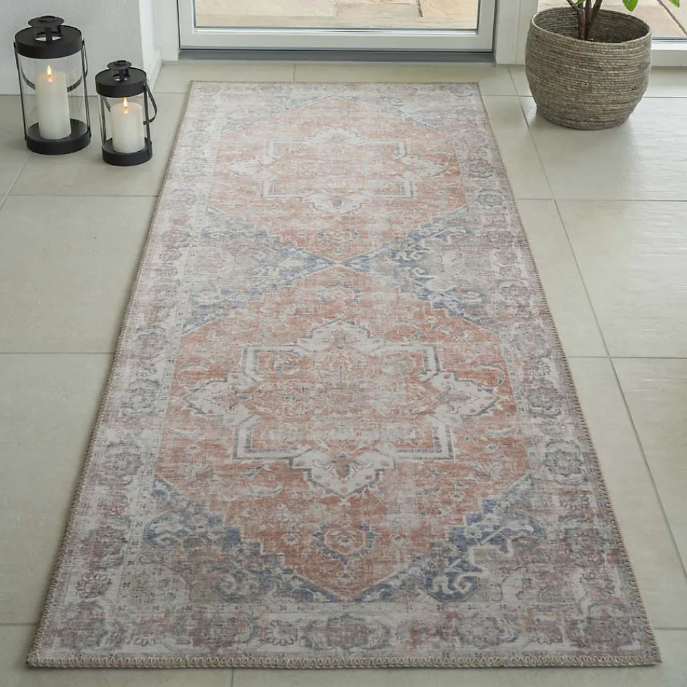 House Nordic Havana I - Tapis vintage en chenille - Orange et bleu - 80x200cm* Tapis Pour Couloir