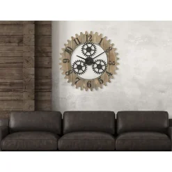 Outlet Mauro Ferretti Horloge en bois et métal Ingranaggio 60x4 cm