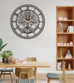 Clearance Nature Pro Horloge Murale en Métal Arbre de Vie Silencieuse pour Cuisine, Salon, Salle de Bain, Chambre à Coucher (60 x 60 cm)