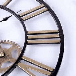 Nature Pro Horloge Murale Géante Métal 60cm, Engrenages Or Industrielle Silencieuse Chiffres Romains pour Salon Bar Restaurant